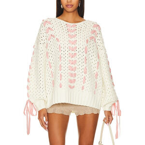 For Love & Lemons 'Laurel' White Satin Oversized Sweater Size M